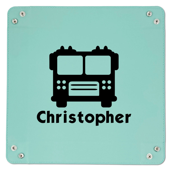 Firetrucks 9" x 9" Teal Leatherette Snap Up Tray - APPROVAL