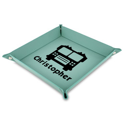 Firetrucks 9" x 9" Teal Faux Leather Valet Tray (Personalized)