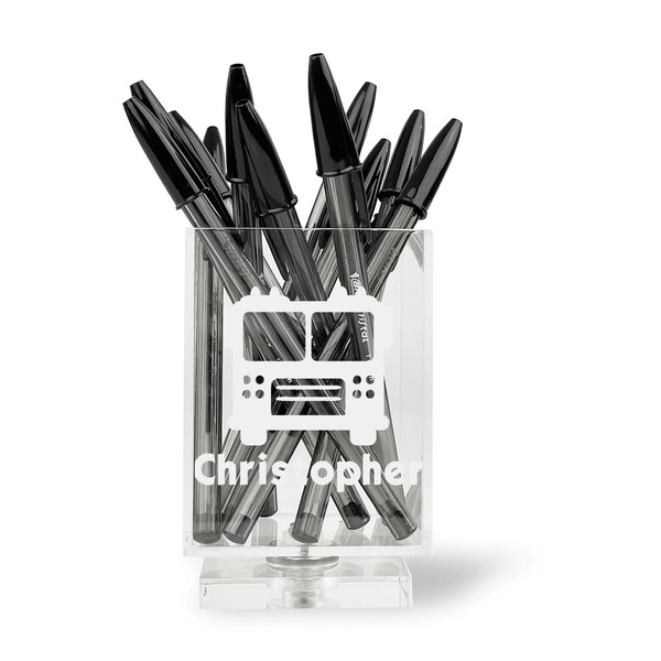 Firetrucks Acrylic Pencil Holder - FRONT