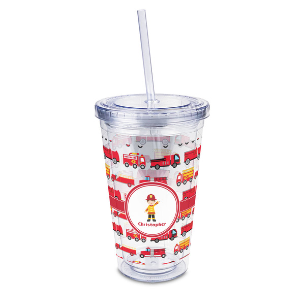 Custom Firetrucks 16oz Double Wall Acrylic Tumbler with Lid & Straw - Full Print (Personalized)
