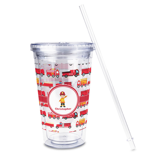 Firetrucks Acrylic Tumbler - Full Print - Front straw out
