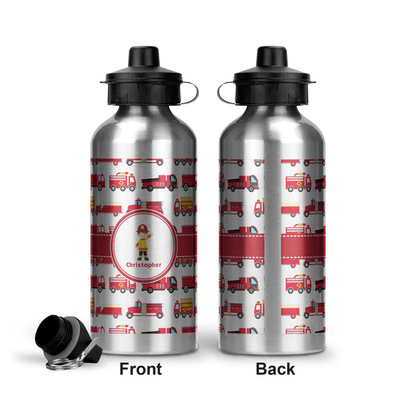 Firetrucks Aluminum Water Bottle - Front and Back