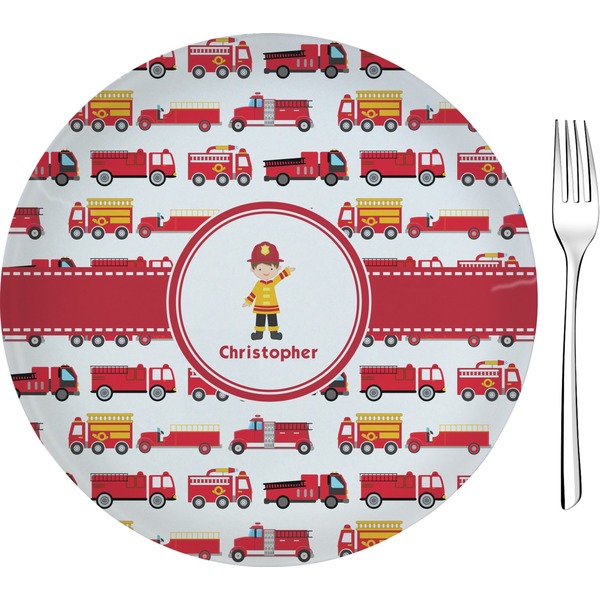 Custom Firetrucks 8" Glass Appetizer / Dessert Plates - Single or Set (Personalized)