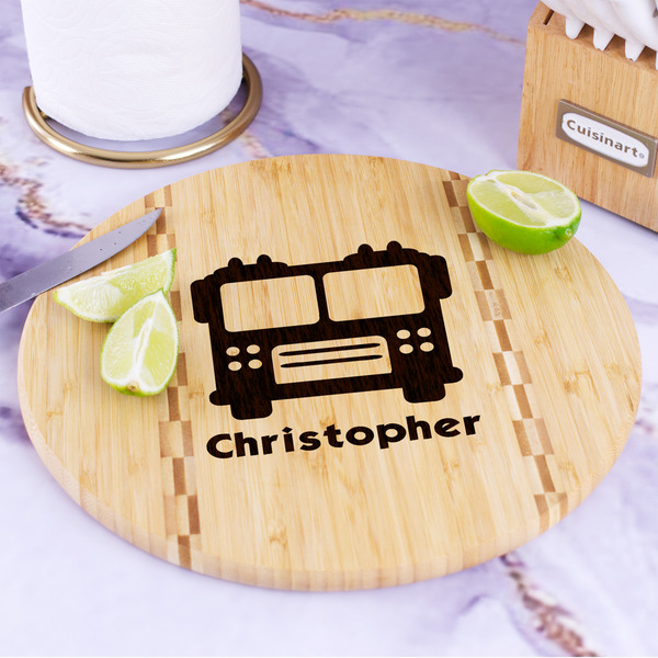 Firetrucks Bamboo Cutting Board - In Context