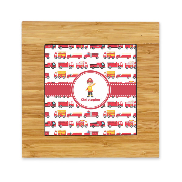 Custom Firetrucks Bamboo Trivet with Ceramic Tile Insert (Personalized)