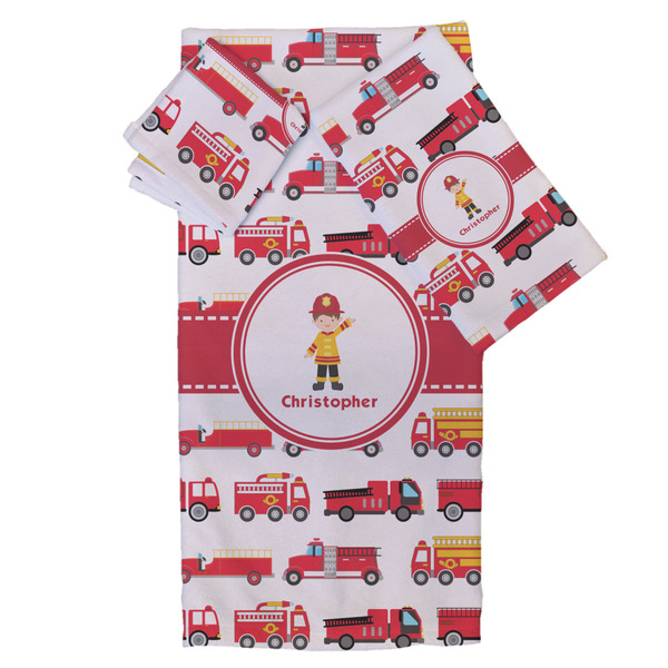 Custom Firetrucks Bath Towel Set - 3 Pcs (Personalized)