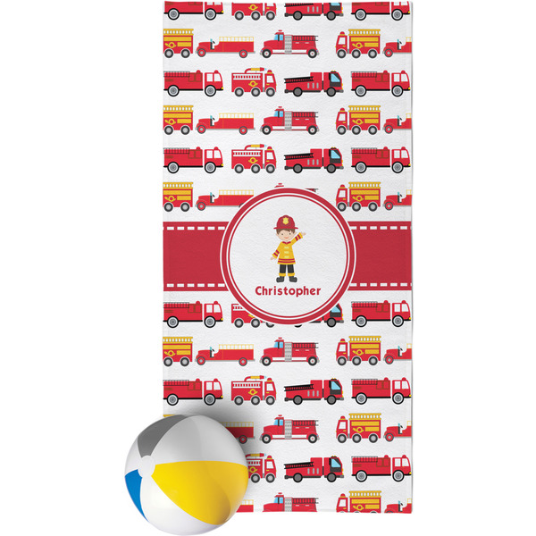 Custom Firetrucks Beach Towel (Personalized)