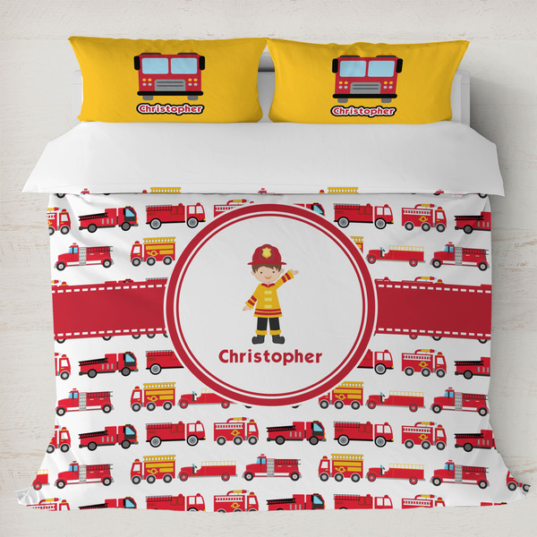 Custom Firetrucks Duvet Cover Set - King (Personalized)
