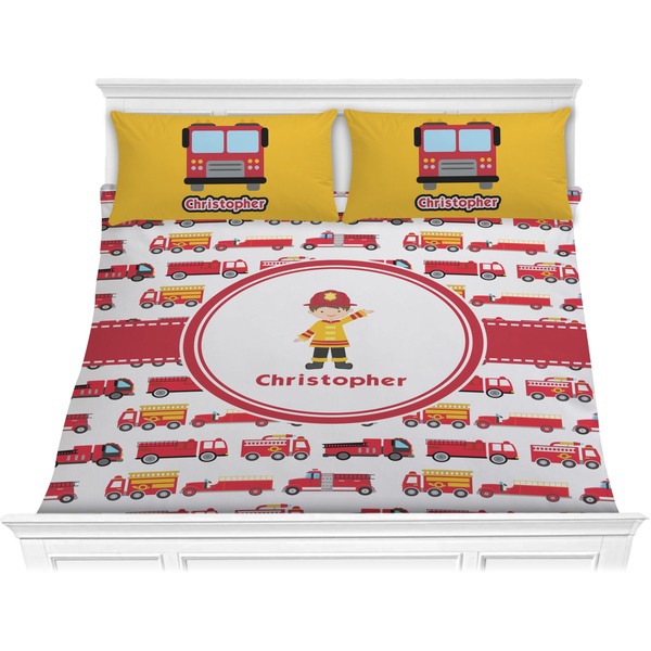Custom Firetrucks Comforter Set - King (Personalized)