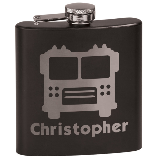 Custom Firetrucks Black Flask Set (Personalized)