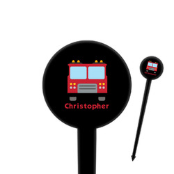 Firetrucks 4" Round Plastic Food Picks - Black - Single Sided (Personalized)