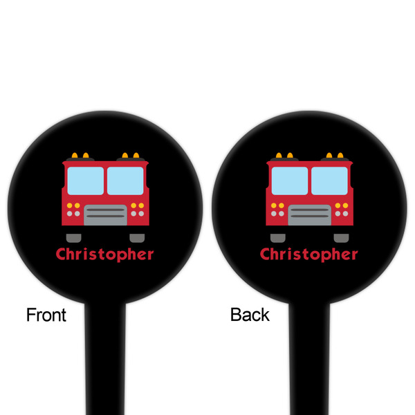 Firetrucks Black Plastic 4" Food Pick - Round - Double Sided - Front & Back