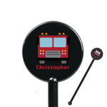 Firetrucks 5.5" Round Plastic Stir Sticks - Black - Single Sided (Personalized)