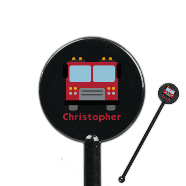 Custom Firetrucks 5.5" Round Plastic Stir Sticks - Black - Single Sided (Personalized)