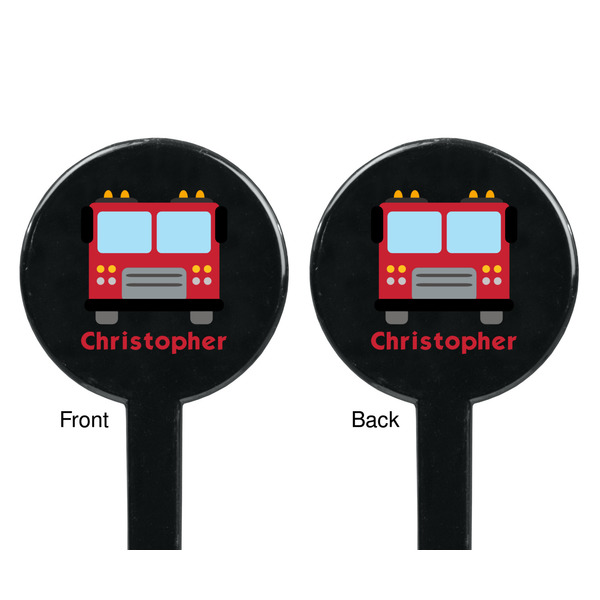 Firetrucks Black Plastic 7" Stir Stick - Double Sided - Round - Front & Back