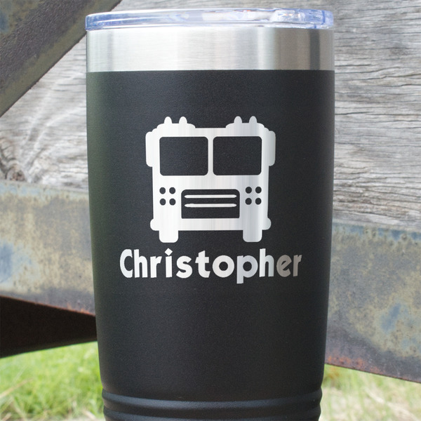 Firetrucks Black Polar Camel Tumbler - 20oz - Close Up