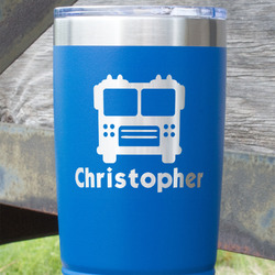 Firetrucks 20 oz Stainless Steel Tumbler - Royal Blue - Single Sided (Personalized)