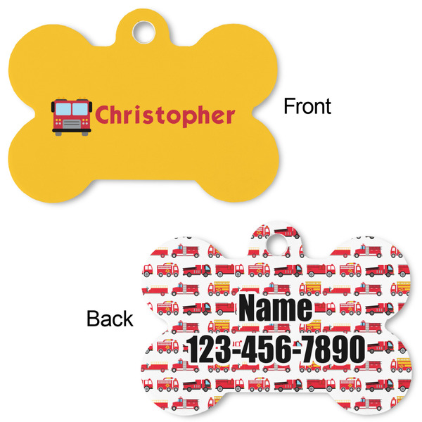 Firetrucks Bone Shaped Dog ID Tag - Large - Approval