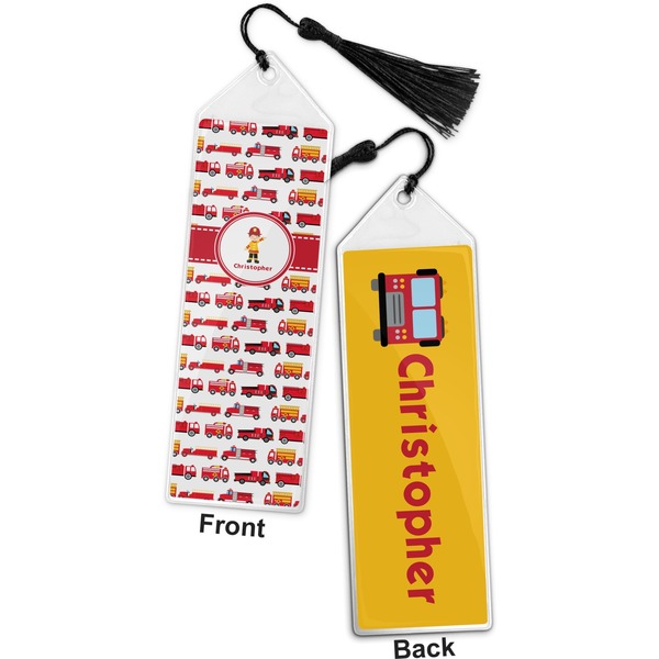 Firetrucks Bookmark with tassel - Front and Back