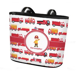 Firetrucks Bucket Tote w/ Genuine Leather Trim - Large w/ Front & Back Design (Personalized)