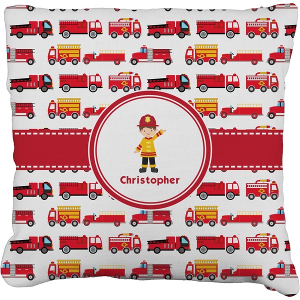 Custom Firetrucks Faux-Linen Throw Pillow 16" (Personalized)