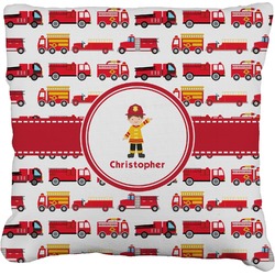 Firetrucks Faux-Linen Throw Pillow 18" (Personalized)