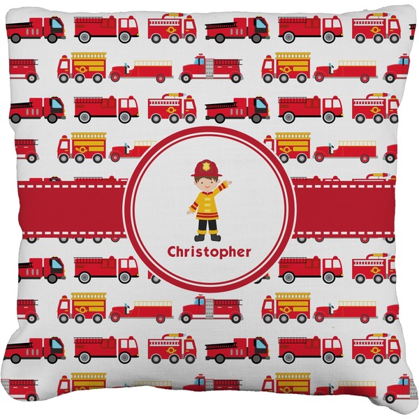 Custom Firetrucks Faux-Linen Throw Pillow 18" (Personalized)