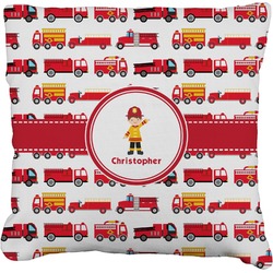 Firetrucks Faux-Linen Throw Pillow 20" (Personalized)