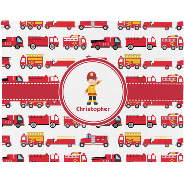 Custom Firetrucks Woven Fabric Placemat - Twill w/ Name or Text