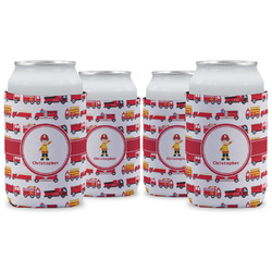 Firetrucks Can Cooler (12 oz) - Set of 4 w/ Name or Text