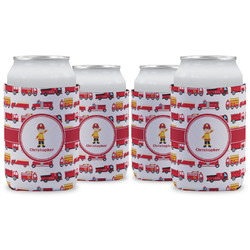 Firetrucks Can Cooler (12 oz) - Set of 4 w/ Name or Text