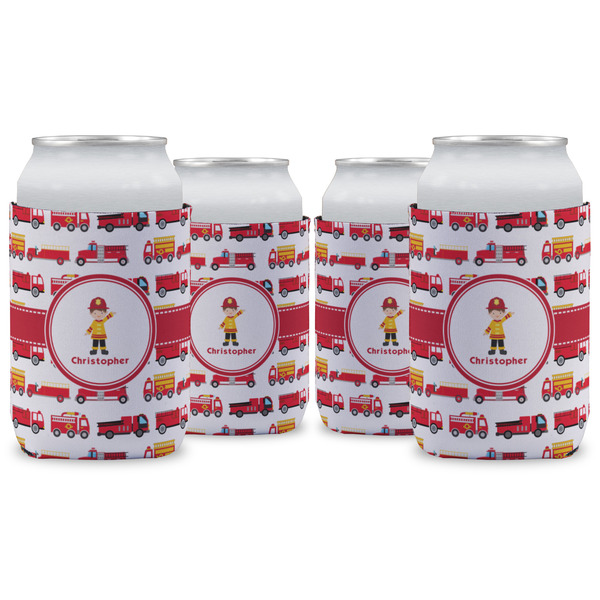 Custom Firetrucks Can Cooler (12 oz) - Set of 4 w/ Name or Text