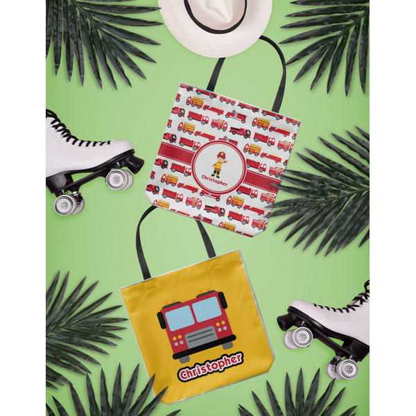 Firetrucks Canvas Tote Lifestyle Front and Back- 13x13