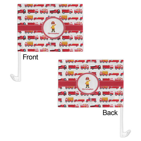 Firetrucks Car Flag - 11" x 8" - Front & Back View