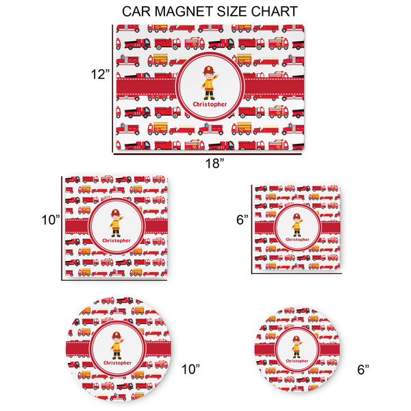 Firetrucks Car Magnets - SIZE CHART