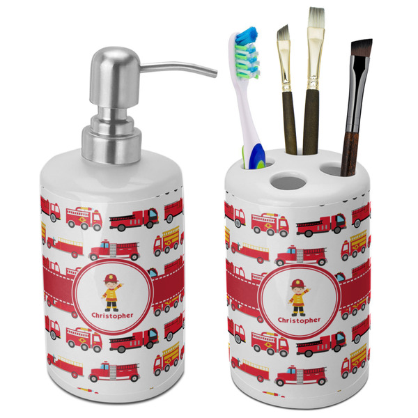 Custom Firetrucks Ceramic Bathroom Accessories Set (Personalized)