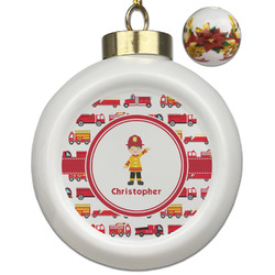 Firetrucks Ceramic Ball Ornaments - Poinsettia Garland (Personalized)