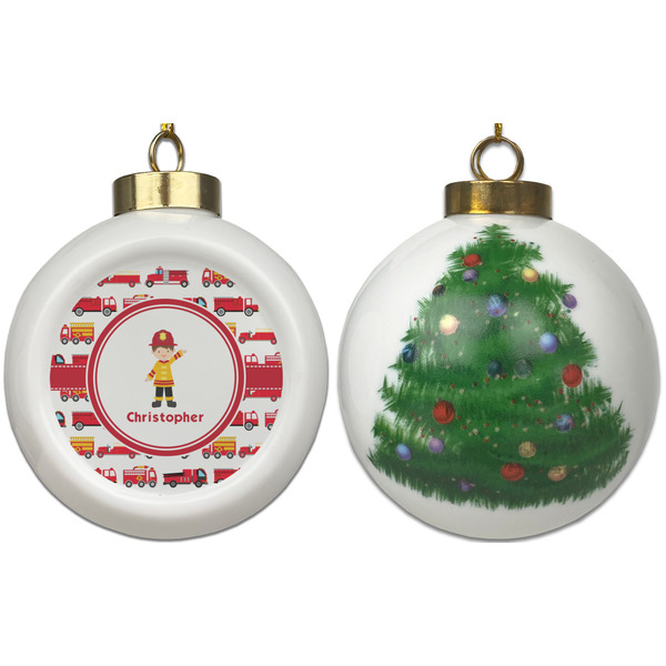 Firetrucks Ceramic Christmas Ornament - X-Mas Tree (APPROVAL)