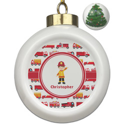 Firetrucks Ceramic Ball Ornament - Christmas Tree (Personalized)