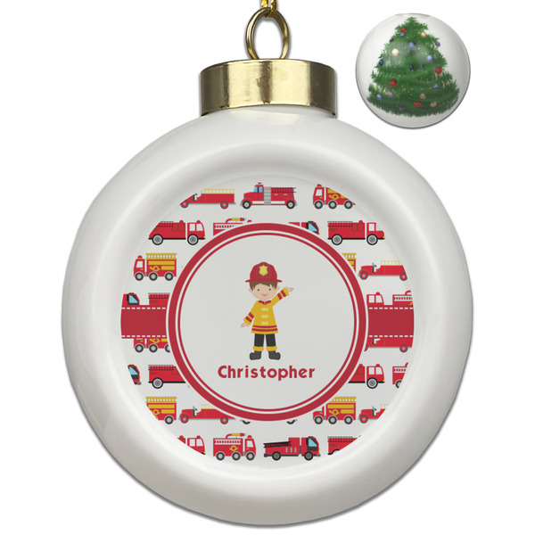 Custom Firetrucks Ceramic Ball Ornament - Christmas Tree (Personalized)