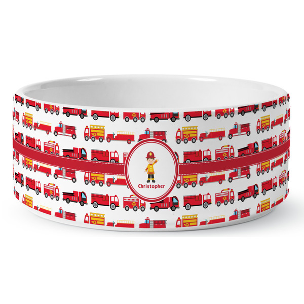 Firetrucks Ceramic Dog Bowl - Medium - Front