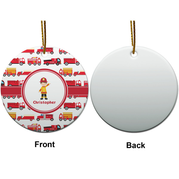 Firetrucks Ceramic Flat Ornament - Circle Front & Back (APPROVAL)