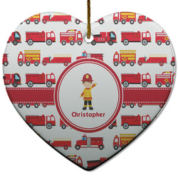 Firetrucks Heart Ceramic Ornament w/ Name or Text