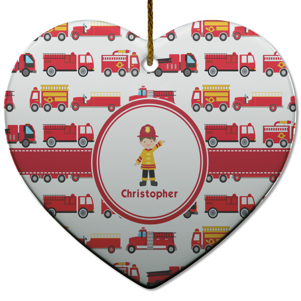 Custom Firetrucks Heart Ceramic Ornament w/ Name or Text