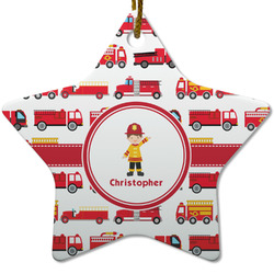 Firetrucks Star Ceramic Ornament w/ Name or Text