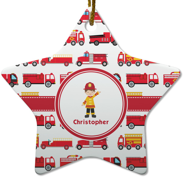 Custom Firetrucks Star Ceramic Ornament w/ Name or Text