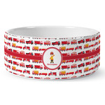 Firetrucks Ceramic Dog Bowl - Medium (Personalized)