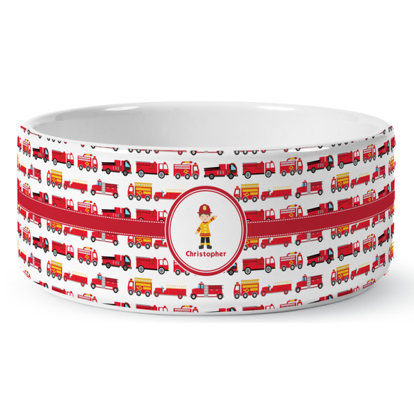 Custom Firetrucks Ceramic Dog Bowl - Medium (Personalized)