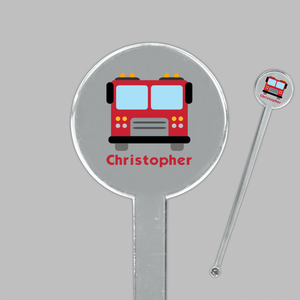 Firetrucks Clear Plastic 7" Stir Stick - Round - Closeup