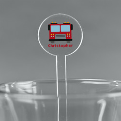 Firetrucks 5.5" Round Plastic Stir Sticks - Clear (Personalized)